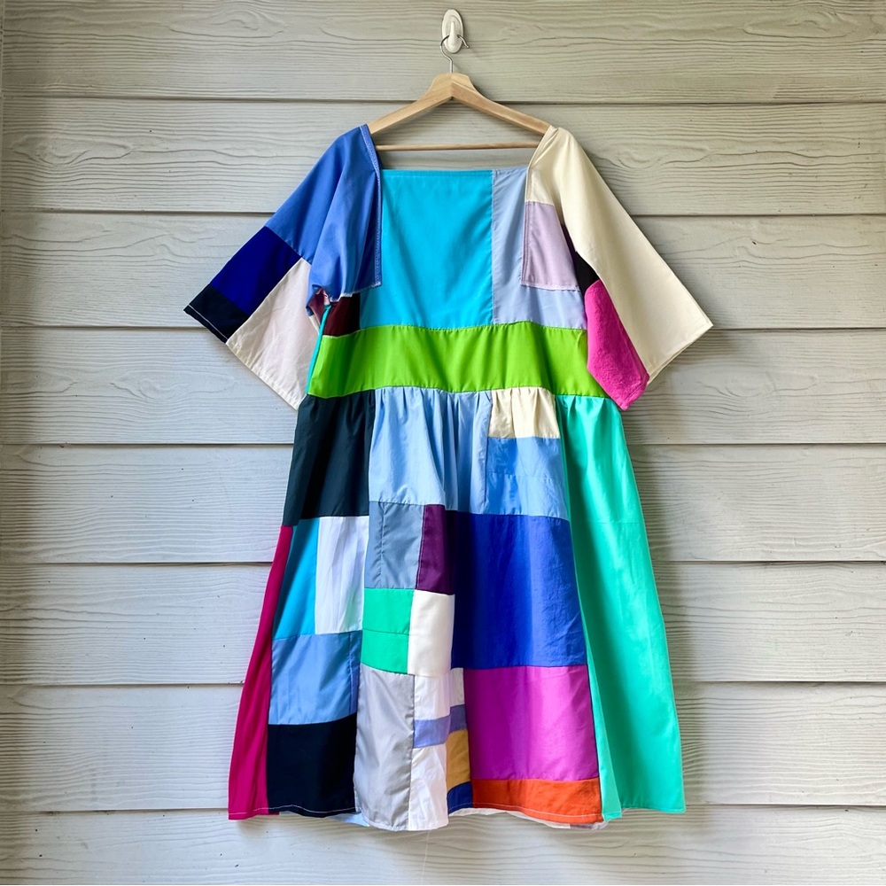 Handmade Quilted Patchwork Colorblock Dress SKU 12157 - Picture 2 of 14